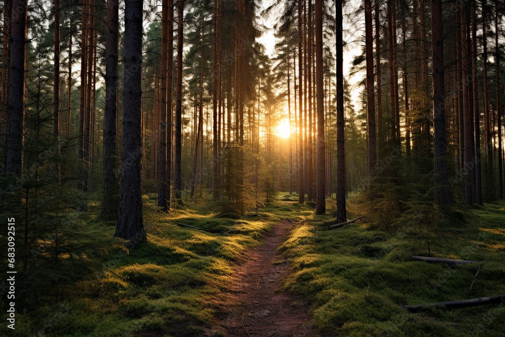 illustration of morning in the forest. Created with Generative AI illustration of morning in the forest. Created with Generative AI