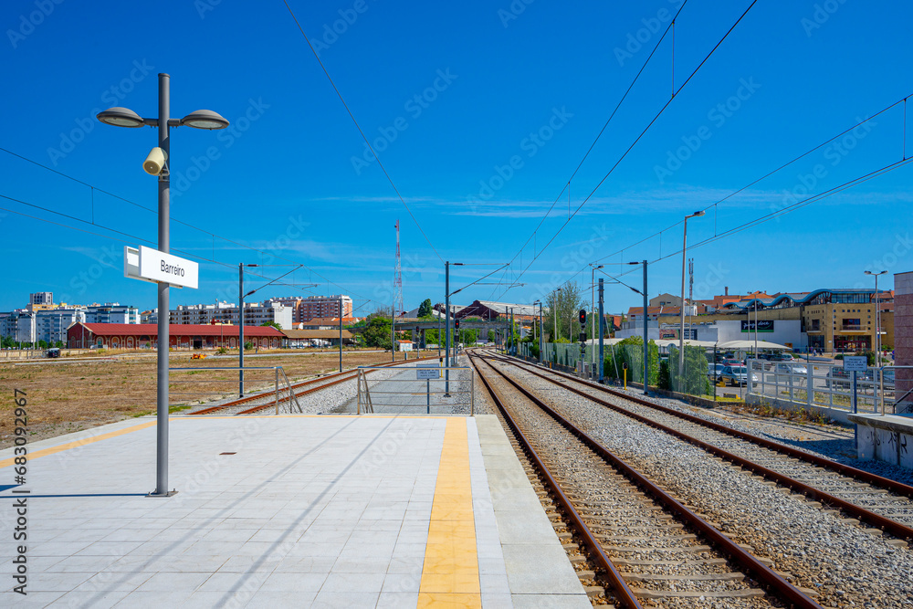 railway platform of the train terminal station in the city of Barreiro without anyone with a train