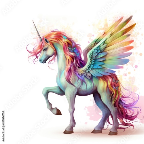 A colorful unicorn with wings on a white background © Friedbert