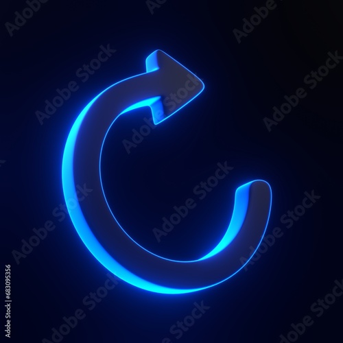 Fotografie Arrow icon, update symbol with bright glowing futuristic blue neon lights on black background