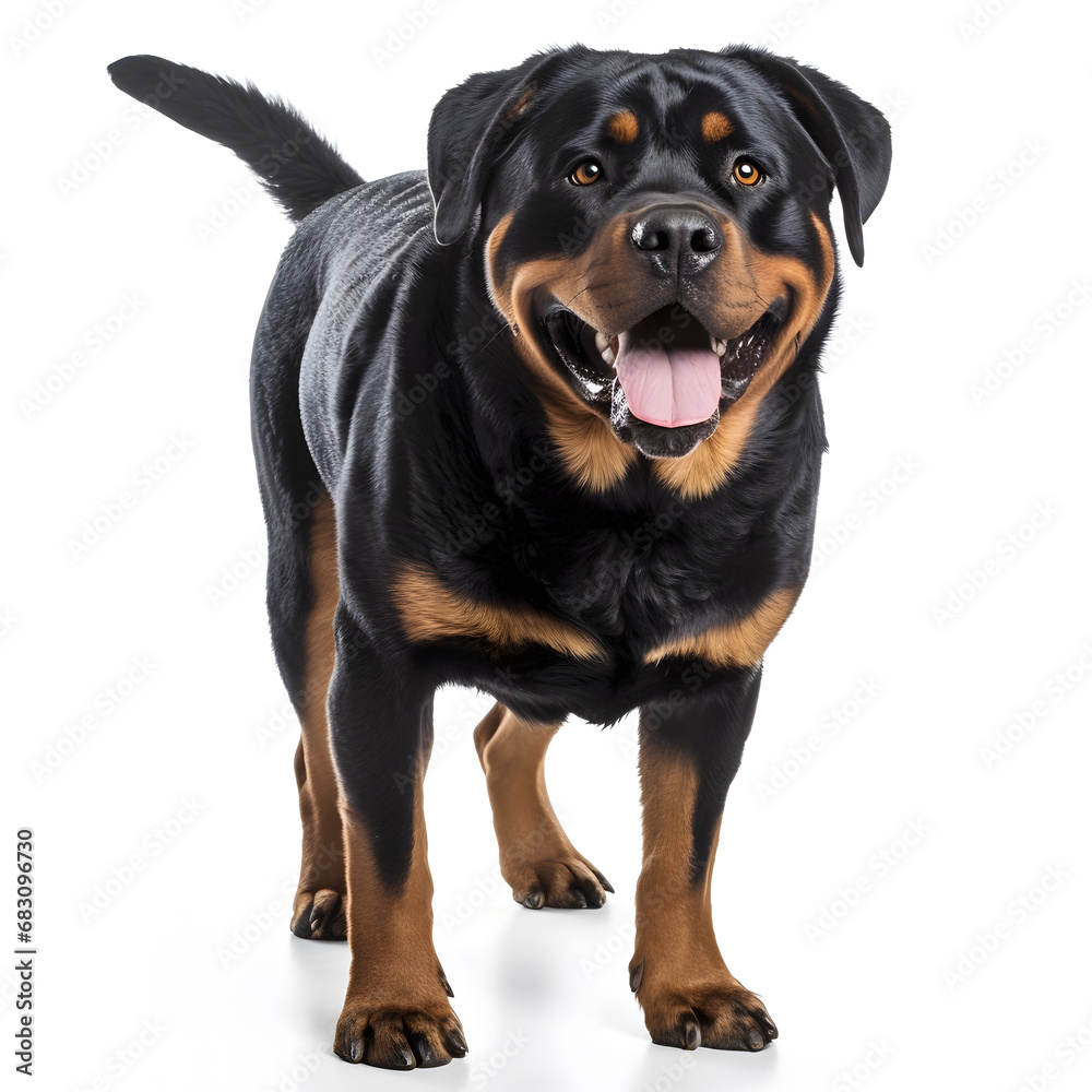 Fototapeta premium Rottweiler Dog Isolated on White Background - Generative AI