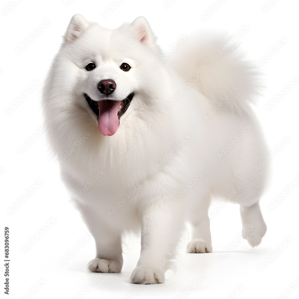 Samoyed Dog Isolated on White Background - Generative AI Samoyed Dog Isolated on White Background - Generative AI