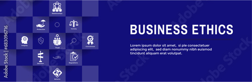 Business Ethics Web Banner and Icon Set with Honesty, Integrity, Commitment, and Decision photo