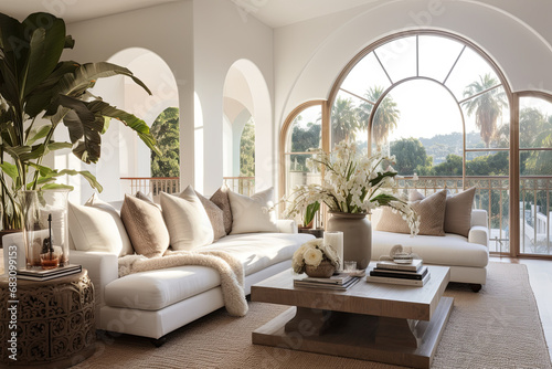 Interior of a living room with a sofa and a coffee table