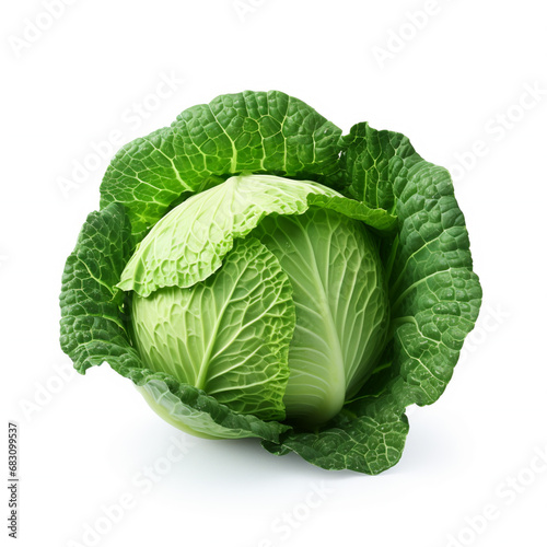 Fresh green cabbage isolated on white background. AI Generative.