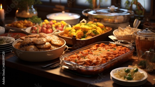 A Feast of Culinary Delights: A Table Overflowing with a Variety of Delicious and Appetizing Food