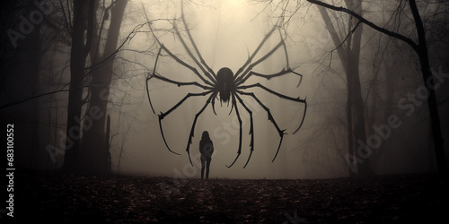 Arachnophobia, person looking at big spider monster