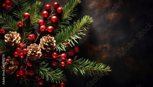 Christmas background with snow fir tree. View with copy space  