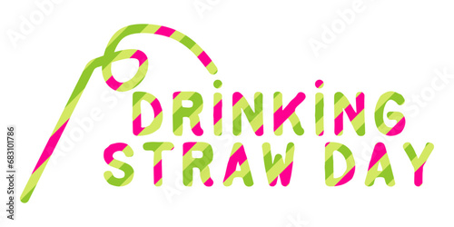 Birthday Drinking Cocktail straws. January 3 event. Text with a pattern of a colored striped cocktail tube. Holiday concept. Design horizontal banner or invitation. Celebration decoration.Vector.