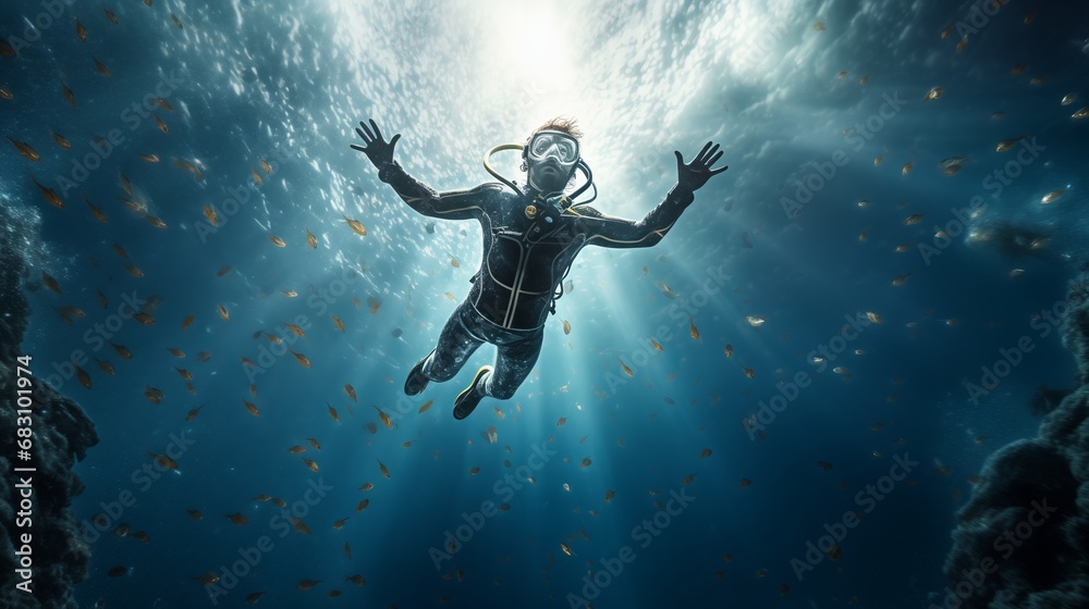 The Aquatic Explorer: A Diver in a Protective Suit Explores the Underwater World The Aquatic Explorer: A Diver in a Protective Suit Explores the Underwater World