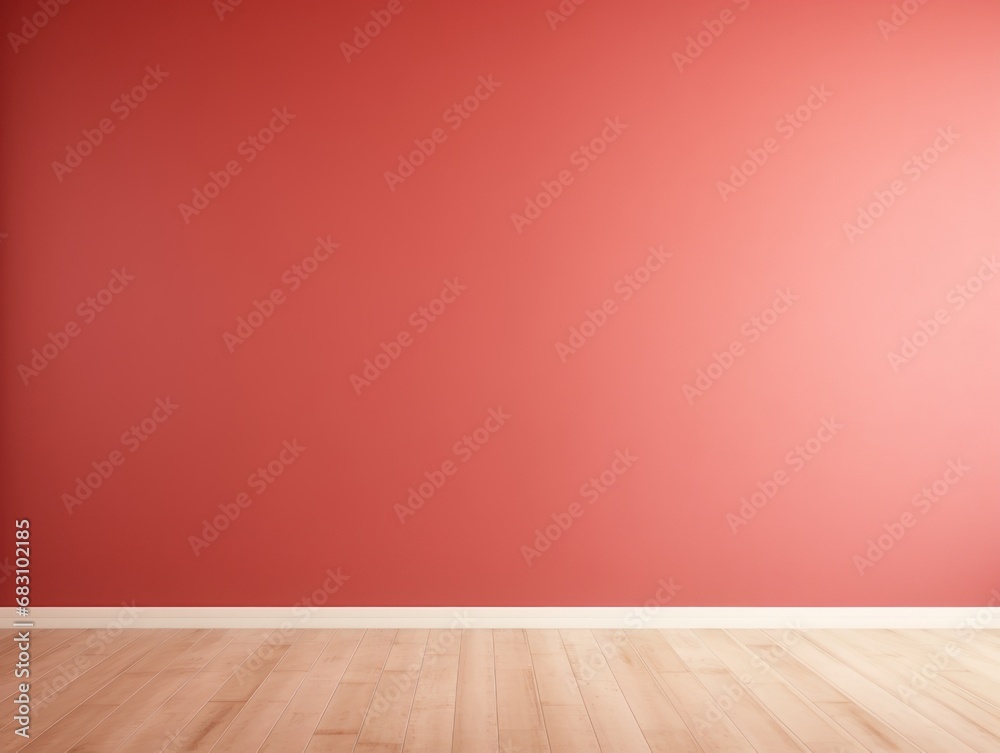 Bright happy red color classic wall background with copy space. Parquet floor. Mock up room. Bright happy red color classic wall background with copy space. Parquet floor. Mock up room.