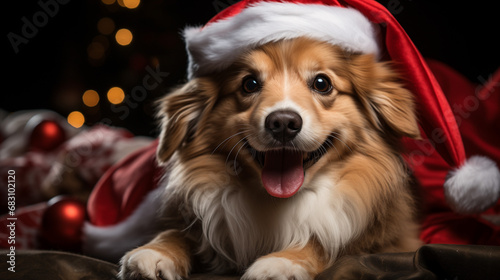 dog wearing santa hat