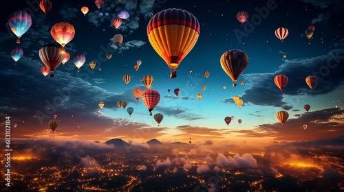 A Colorful Symphony in the Sky: Hot Air Balloons Floating Effortlessly Above the Earth