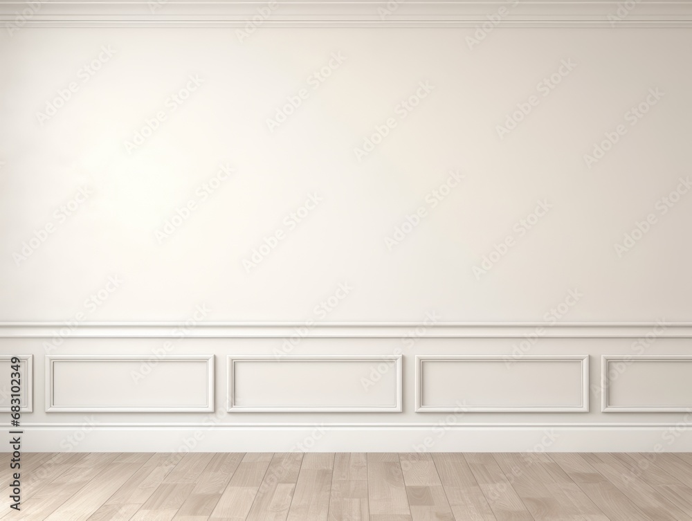 Fototapeta premium White classic wall background with copy space. Parquet floor. Mock up room.