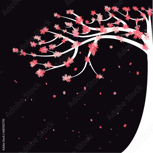 arbol de cerezo blanco sobre fondo negro