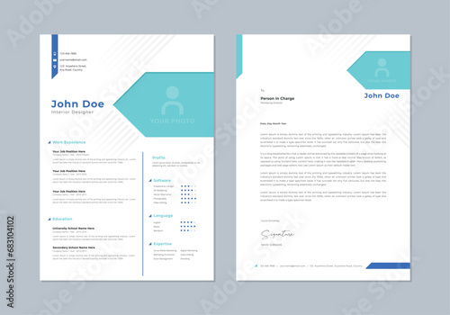 Modern Cv templates for interior design. Professional resume, cover letter business layout job applications. Vector minimalist presentation set