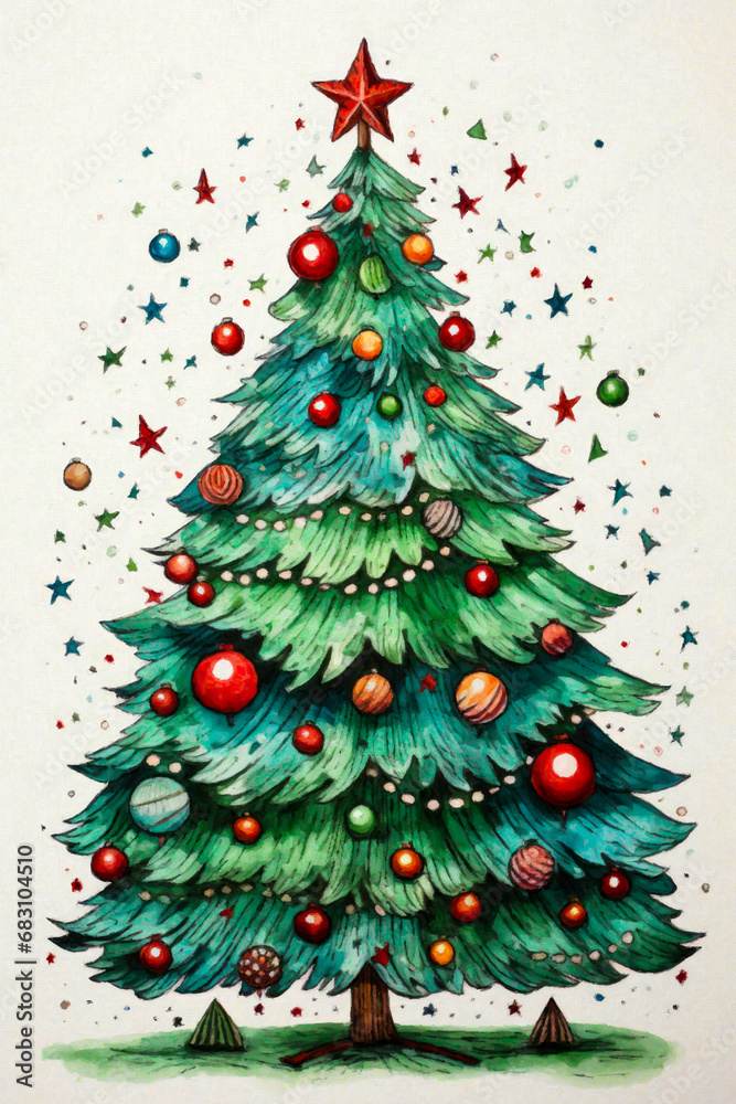 Whimsical Watercolor Christmas Tree 53