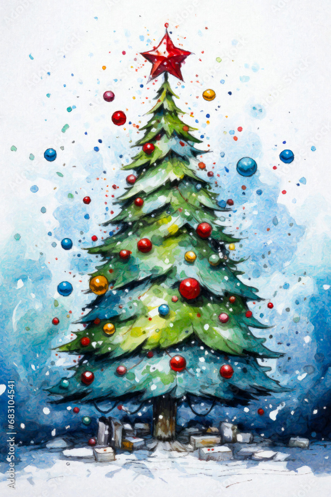 Whimsical Watercolor Christmas Tree 80