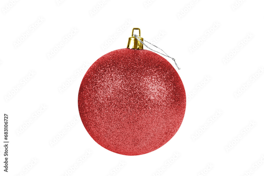 One red glittered Christmas ball isolated on white, transparent background, PNG. Decorative toy, shiny ball covered with glitter. Decor for the Christmas tree and New Year holiday. One red glittered Christmas ball isolated on white, transparent background, PNG. Decorative toy, shiny ball covered with glitter. Decor for the Christmas tree and New Year holiday.