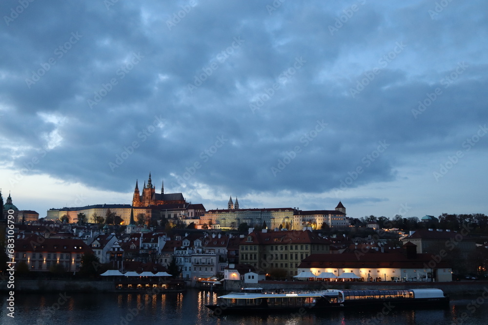 View from Charles Bridge and City Castle, Karlův most, Praga Prague Praha