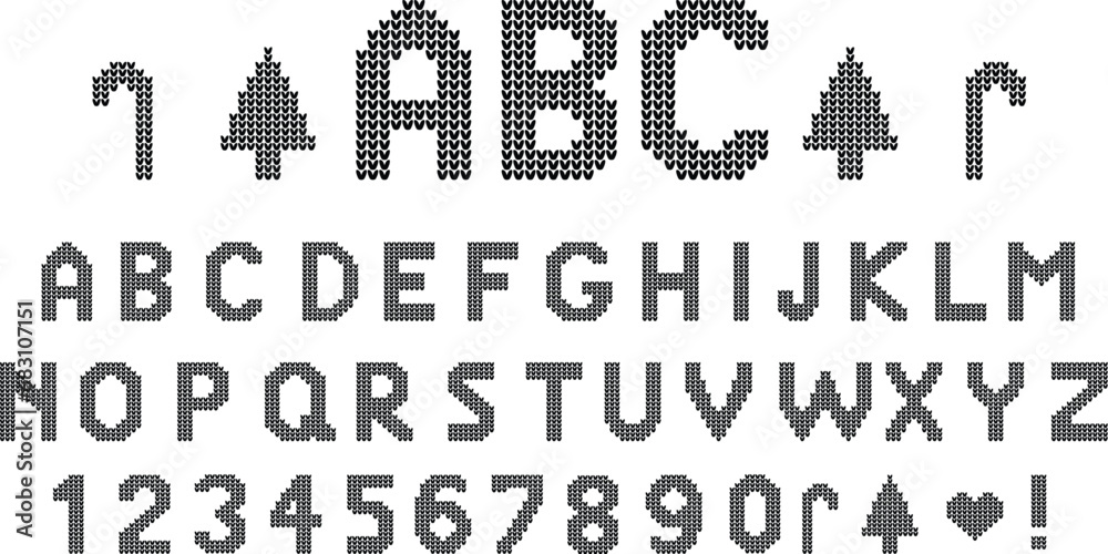 Knitted Sweater Alphabet Letter and Number Graphic Font