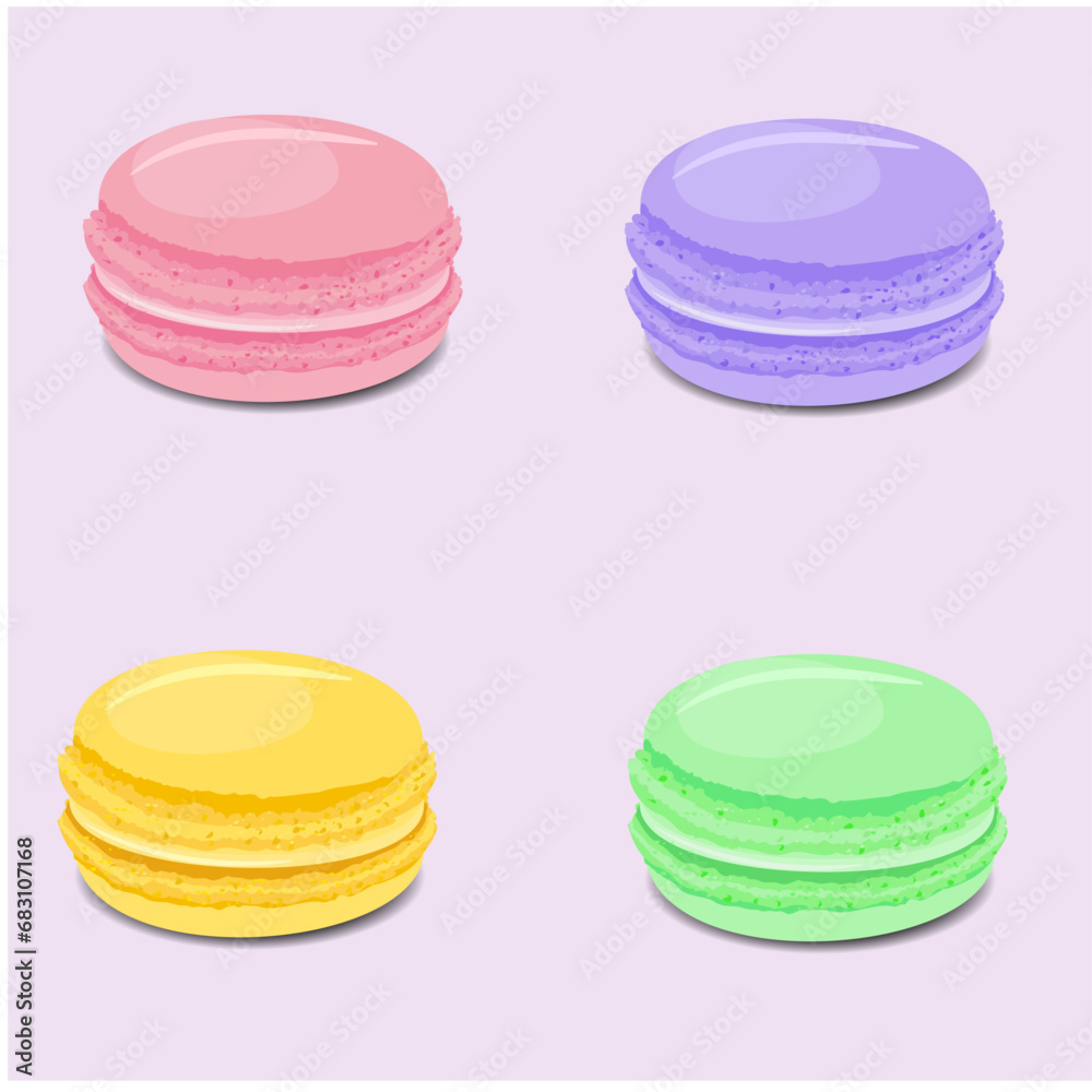 ilustración vectorial de set de 4 macarrons dulce en diferentes colores ilustración vectorial de set de 4 macarrons dulce en diferentes colores