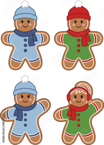 Decorated Gingerbread Cookies in Winter Clothing Clipart - Woman and Man