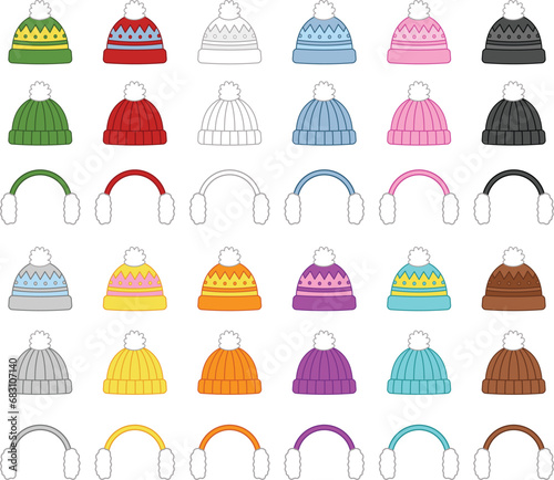 Winter Hats / Toques and Earmuffs Clipart Set
