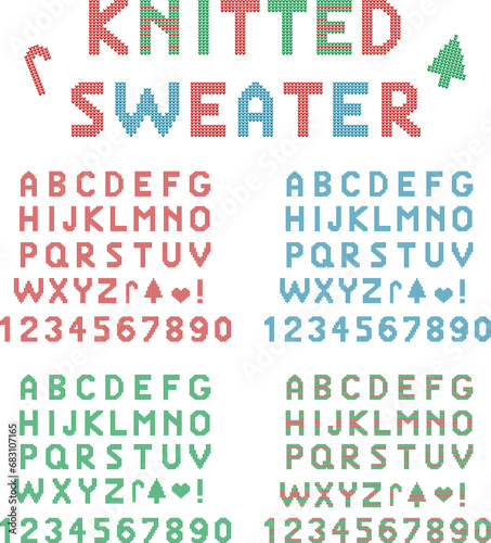 Knitted Sweater Alphabet Letter and Number Clipart - Colored with Stripes