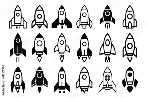 Set of space rocket icon symbol, innovation development technology, flat vector illustration  isolated on white background