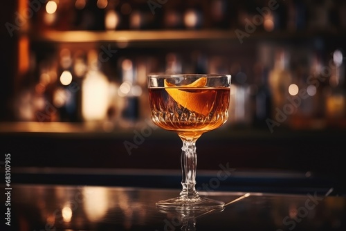 Manhattan cocktail on bar table photo