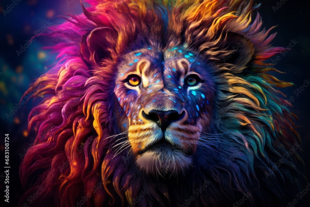 Naklejka premium カラフルなライオン,Generative AI AI画像