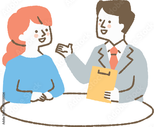 専門家の説明を聞いている女性_色