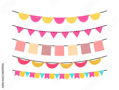 cute set of festival flag garlands, pennant birthday and party banner vector