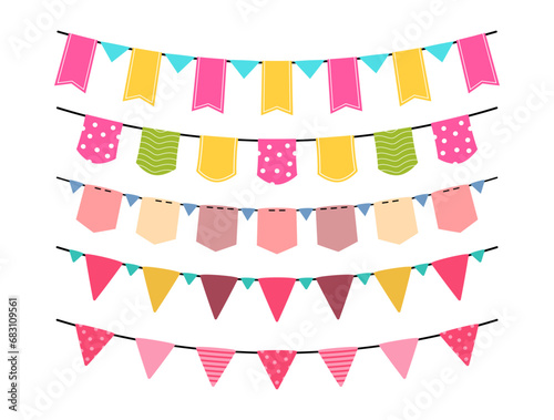 cute collection of Festive flag garlands, pennant birthday and party banner vector