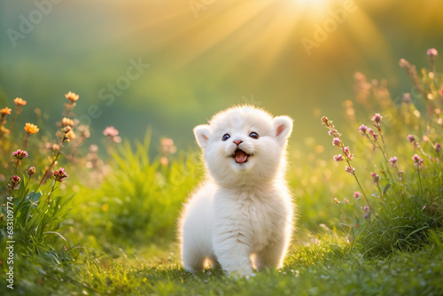 cute fluffy white dog cub