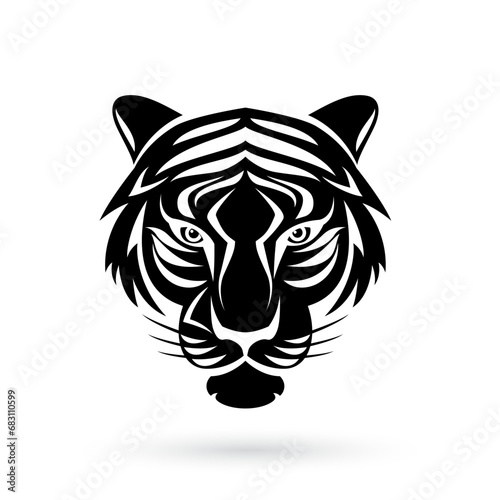 A Tiger Black head logo, in the style of black and white art. Illustration on white. Symmetrical design