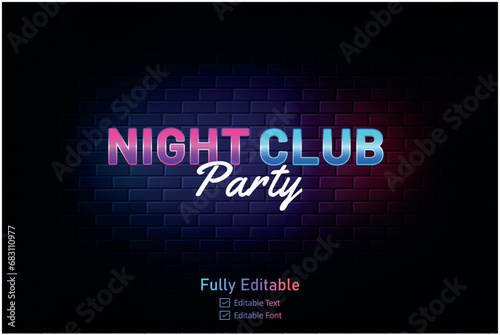 Vector neon effect logo for neon text effect and neon light night party editable text effect and night club