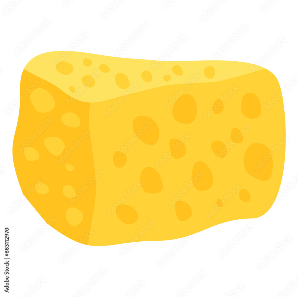 Yellow Swiss cheese or emmental cheese flat color icon for food apps and websites
