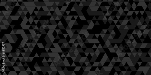 Modern abstract seamless geometric low poly black and gray pattern background. Geometric print composed of triangles. Black and gray wall rough triangle tiles pattern mosaic background.