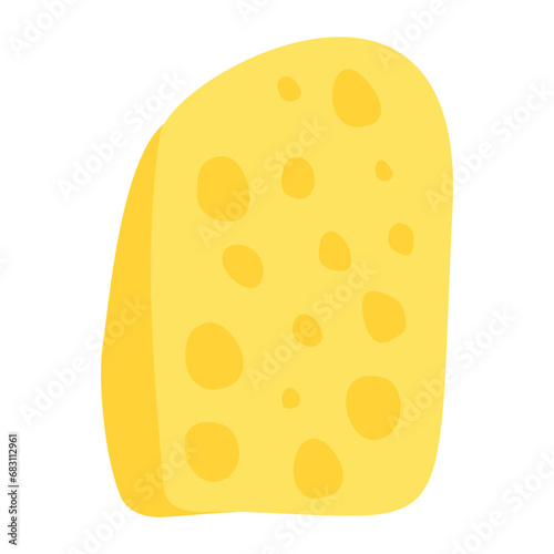 Yellow Swiss cheese or emmental cheese flat color icon for food apps and websites