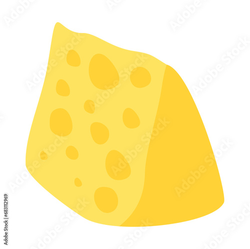 Yellow Swiss cheese or emmental cheese flat color icon for food apps and websites