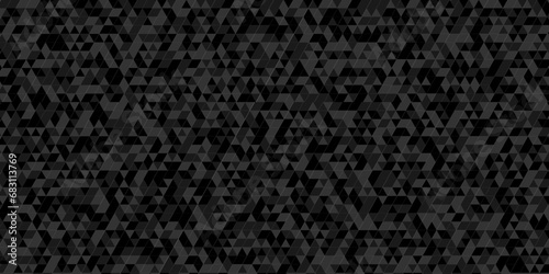 Modern abstract seamless geometric low poly black and gray pattern background. Geometric print composed of triangles. Black and gray wall rough triangle tiles pattern mosaic background.