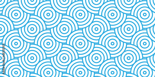 Modern geometric ocean spiral pattern and abstract circle wave lines. blue seamless tile stripe geomatics overlapping create retro square line backdrop pattern background. Overlapping Pattern.