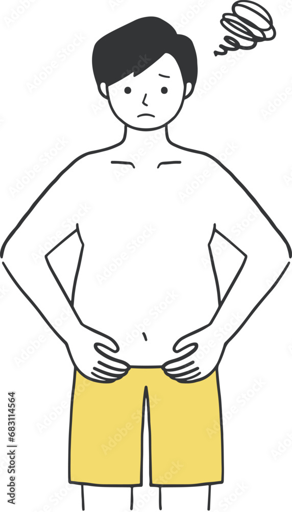 Fototapeta premium ぽっこりお腹を気にする男性