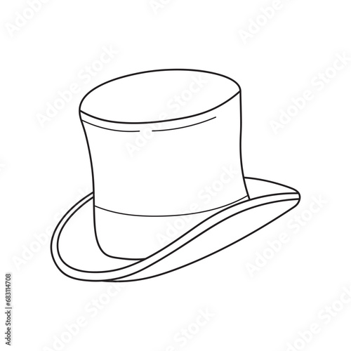 Hand drawn Kids drawing Cartoon Vector illustration top hat Isolated on White Background