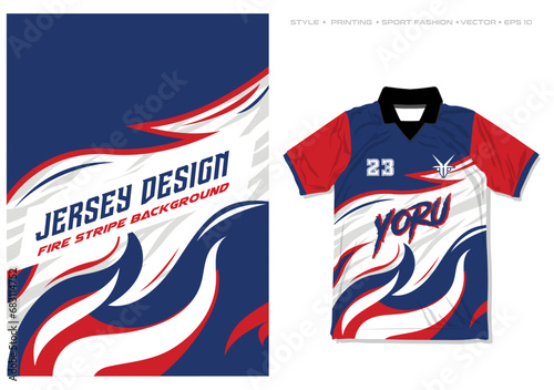 jersey design wave fire up style abstract blue red white sporty stripe vector illustration background, stripe wave element team wear
