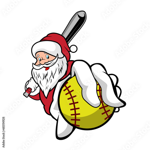 Cartoon of Santa Claus playing baseball