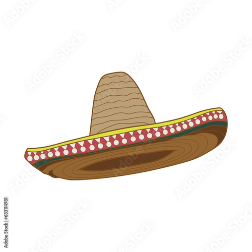 Kids drawing Cartoon Vector illustration sombrero hat Isolated on White Background