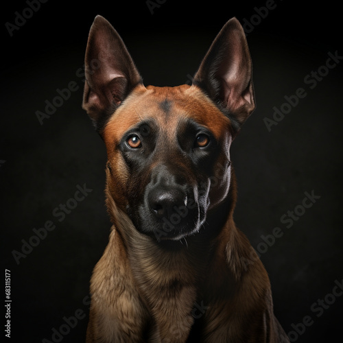 A Belgian Malinois dog on a black background